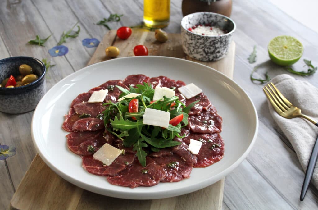 recette o'guste carpaccio de gigot d'agneau citron vert et basilic